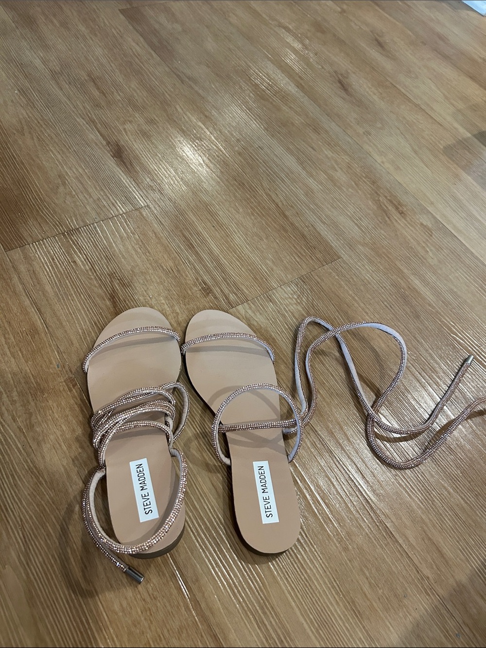 Steve Madden Nude Strappy Wrap Sandals with Rhinestone Laces